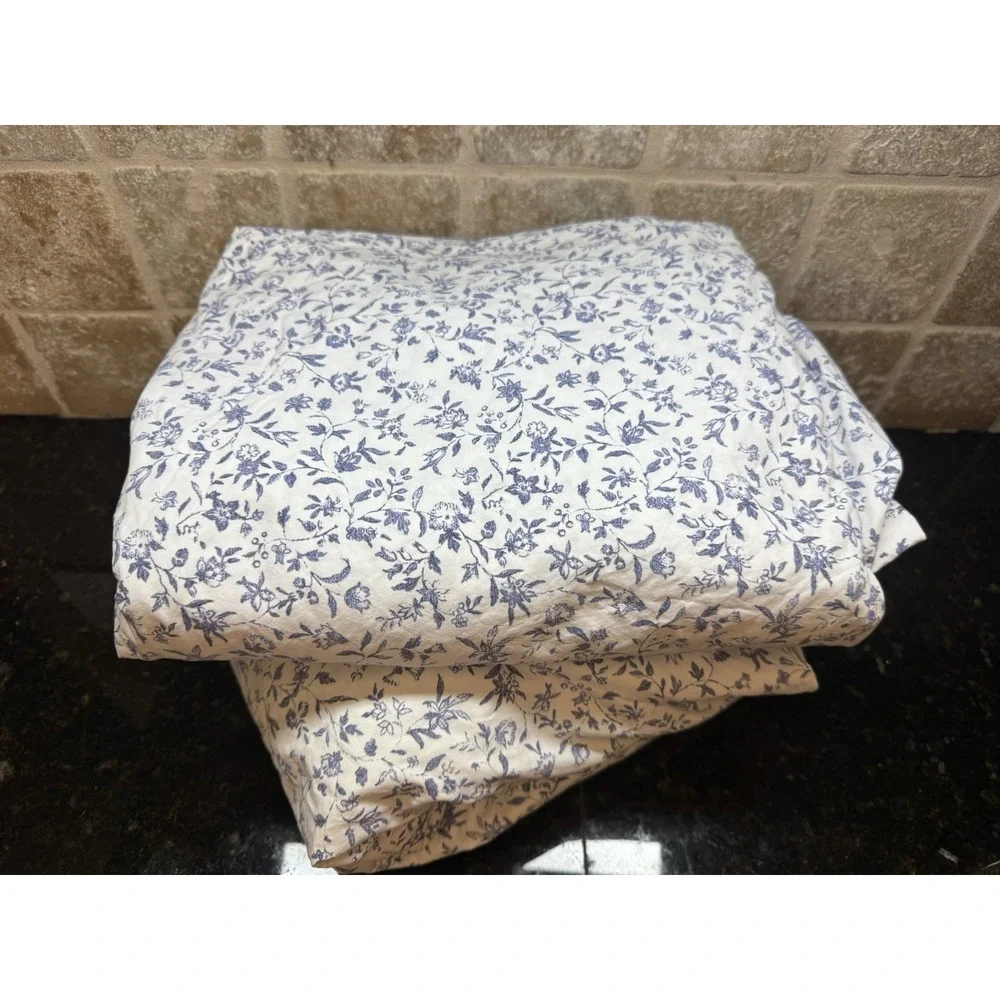 Ralph Lauren Porcelain Maisy King Size Flat Fitted Sheet Set Blue White Floral